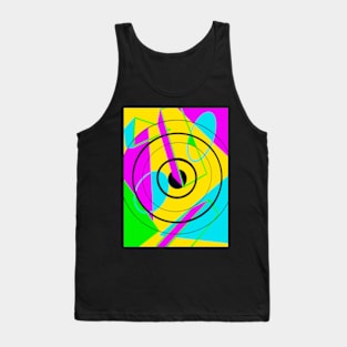 80s Retro Geometric Shapes Neon Green Pink Yellow and Blue Tank Top